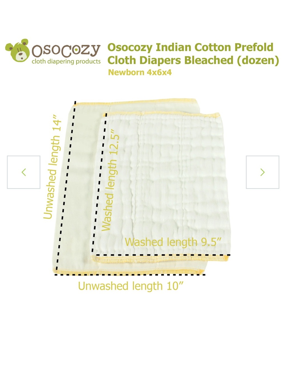 Osocozy Indian Cotton Prefold Cloth Diapers - Unbleached White